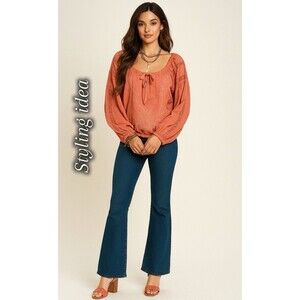 Free People Maria Maria Blouse Top Women SZ M Crochet Embroidered Boho MSRP $128